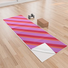[ Thumbnail: Red, Orchid & Crimson Colored Stripes/Lines Pattern Yoga Towel ]