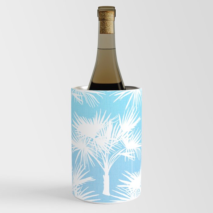 70’s Sky Blue Ombre Tropical Palm Trees Summer California Florida Botanical Silhouette Pattern Wine Chiller