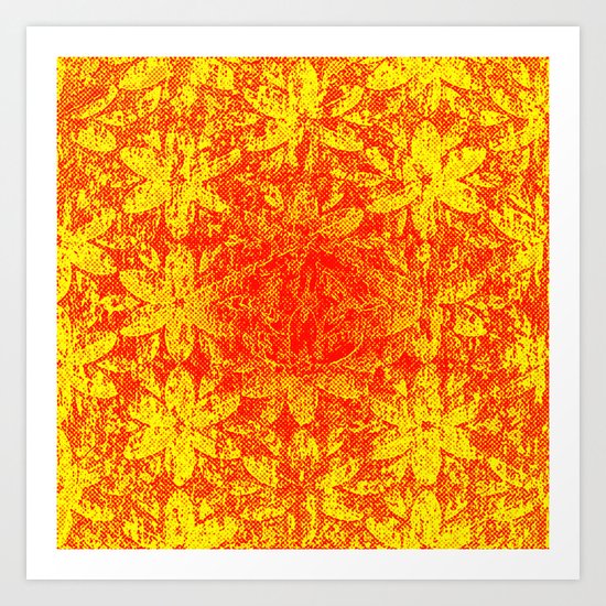 Fiery Halftone Flowers Art Print