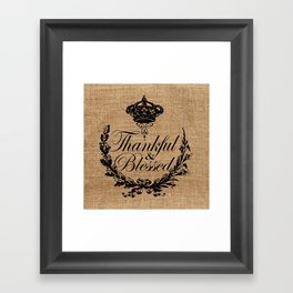 french country jubilee crown thanksgiving fall wreath beige burlap thankful and blessed Framed Art Print