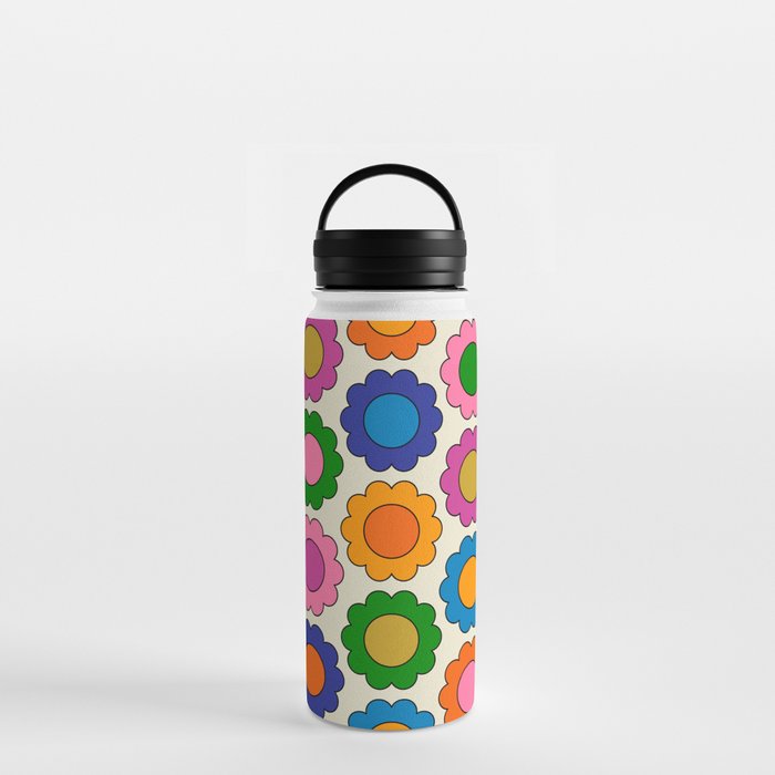 Colorful Flowers Happy Spring Retro Pattern Water Bottle