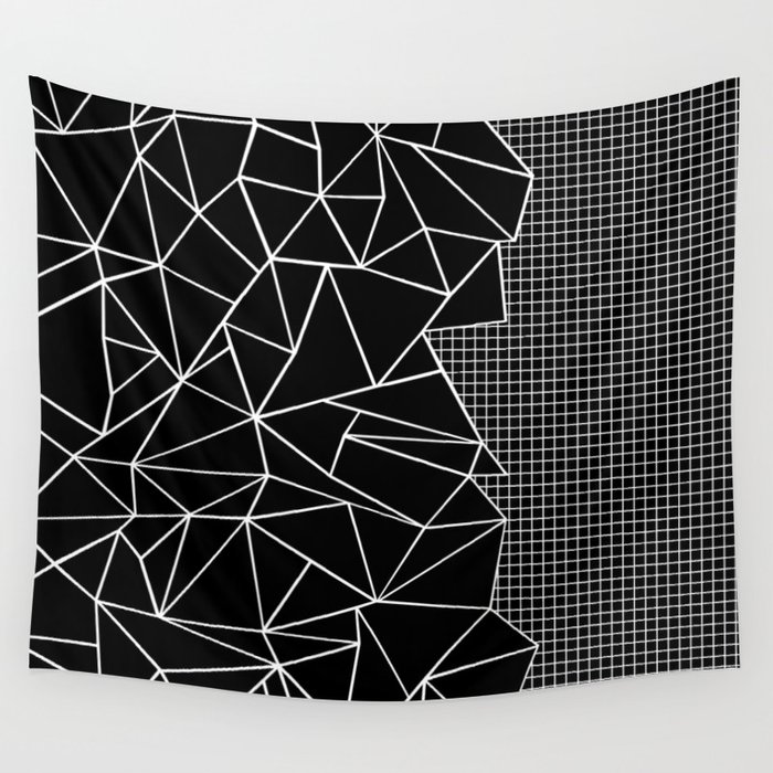 Abstract Grid Outline White on Black on Side Wall Tapestry