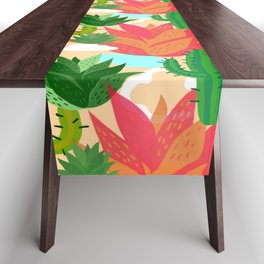 Tropical colourful cactus plants pattern  Table Runner