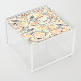 Birds, Flowers, and Tea Cups Pattern Acrylic Box