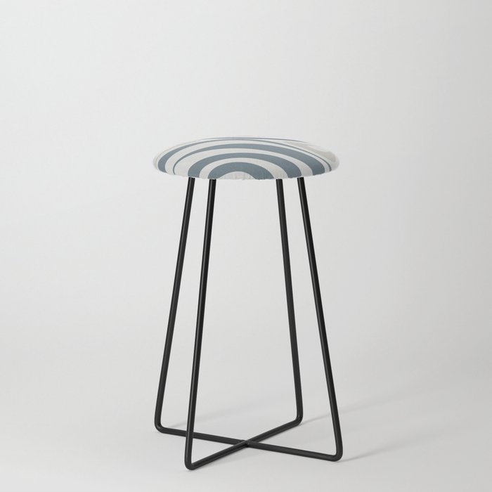 New Groove Retro Swirl Abstract Pattern in Neutral Steel Blue Grey Counter Stool