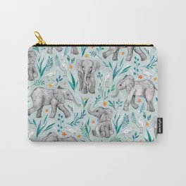 Baby Elephants and Egrets in Watercolor - egg shell blue Carry-All Pouch