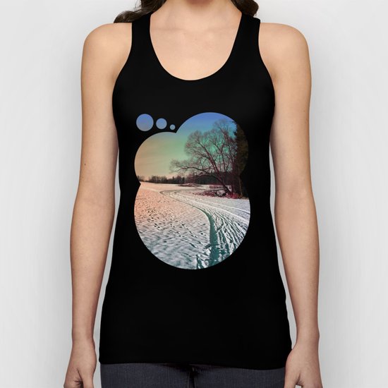 A snowy trail and some trees Unisex Tank Top