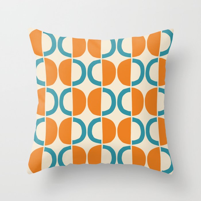 Mid Century Modern Half Circle Pattern 528 Beige Orange and Turquoise Throw Pillow
