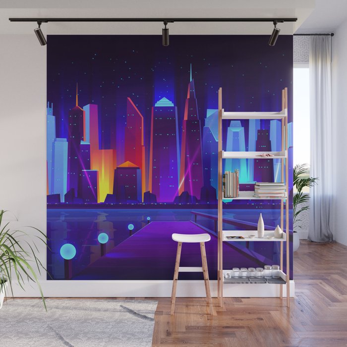 Synthwave Neon City #7 Wall Mural