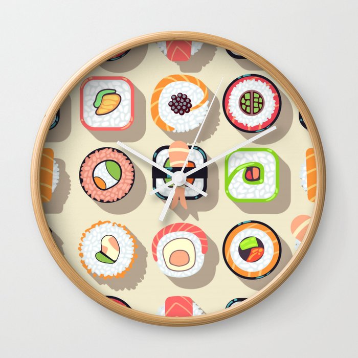 Sushi Rolls Japanese Food Pattern Wall Clock