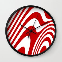 Red Candy Cane Zebra Grooves Abstract Pattern Wall Clock