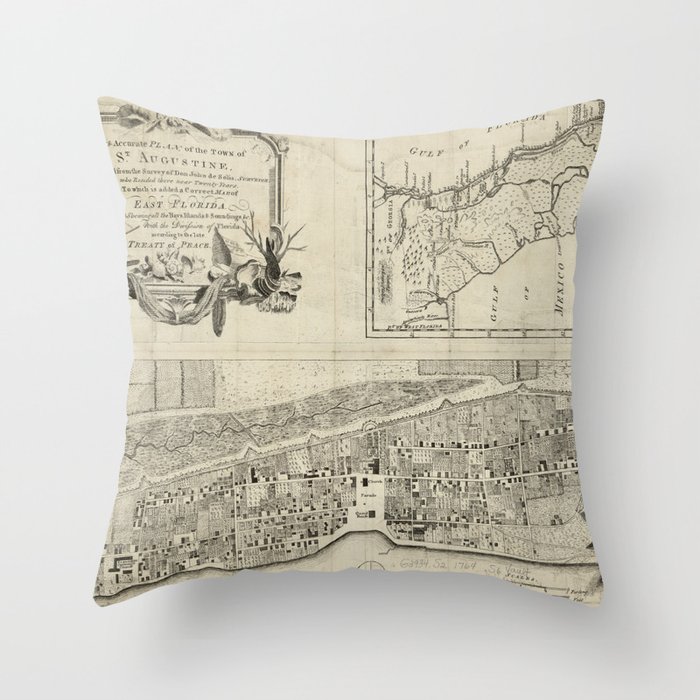 Vintage Map Of St Augustine Fl 1764 Throw Pillow By