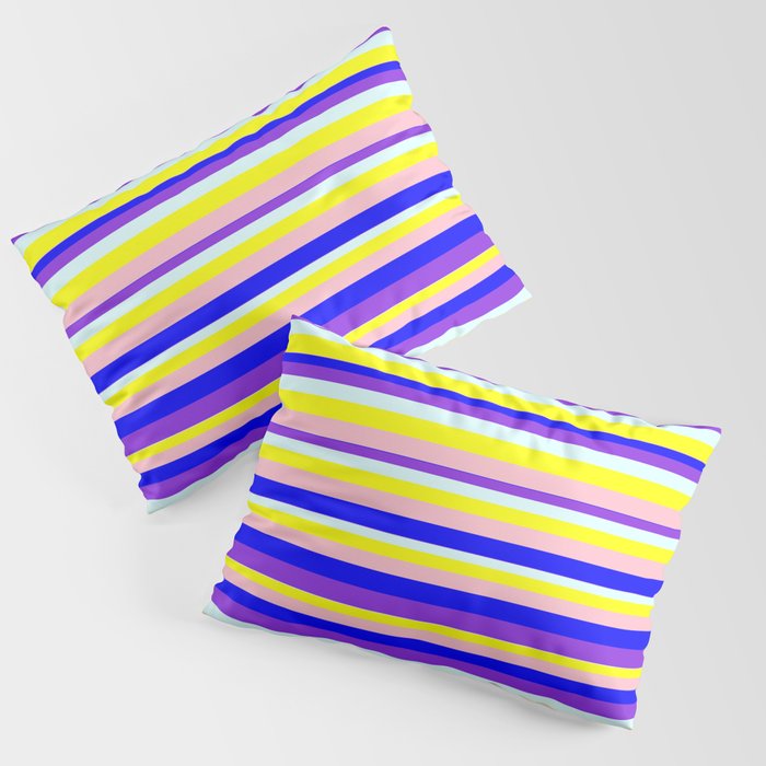 Eyecatching Pink, Blue, Purple, Light Cyan & Yellow Colored Striped Pattern Pillow Sham