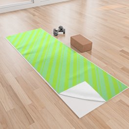 [ Thumbnail: Light Green and Green Colored Stripes/Lines Pattern Yoga Towel ]