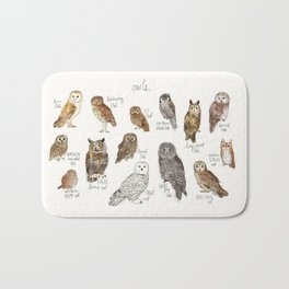 Owls Bath Mat | Illustration, Mixed Media, Chart, Owls, Owl, Nature, Drawing, Watercolor, Animal 