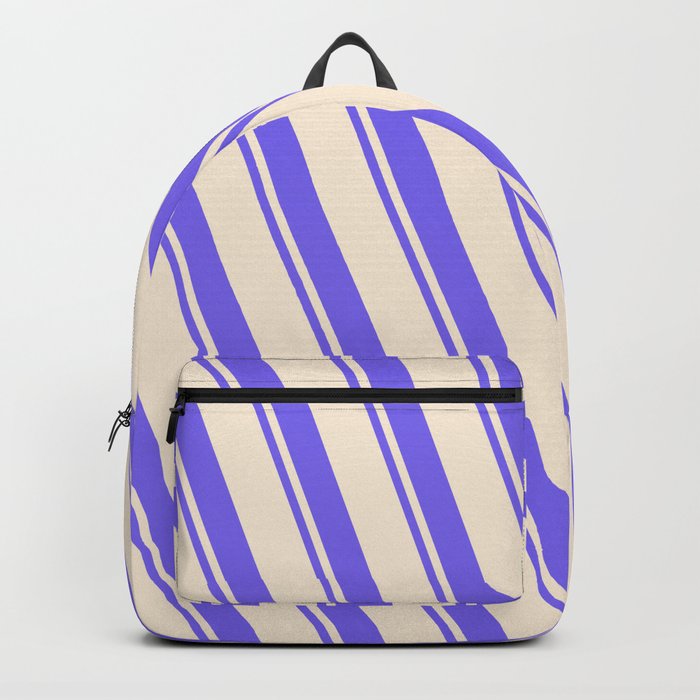 Beige and Medium Slate Blue Colored Striped Pattern Backpack