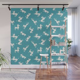 Cartoon poodles and polka dots on blue background Wall Mural