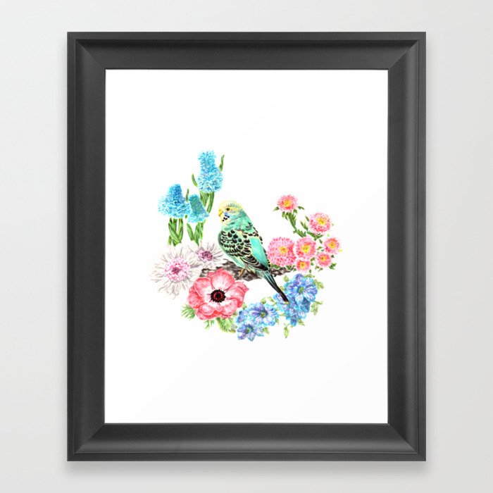 Budgies and Blooms Framed Art Print