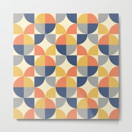 Mid Century Modern Geometric Pattern 330 Blue Yellow Orange Gray and Beige Metal Print