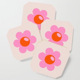 La Fleur | 05 - Abstract Retro Flower Print Pink Orange And Neutral Boho Decor Modern Floral Coaster