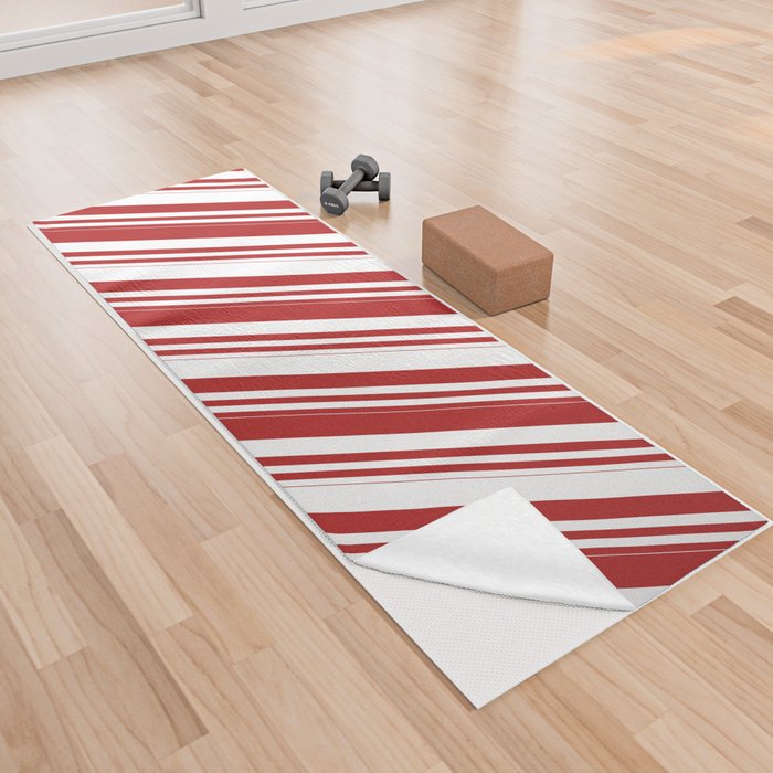 Red and White Colored Lines/Stripes Pattern Yoga Towel