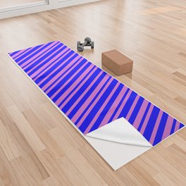 [ Thumbnail: Blue and Orchid Colored Pattern of Stripes Yoga Towel ]
