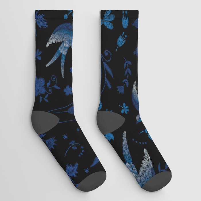 Embroidered Blue Birds Socks