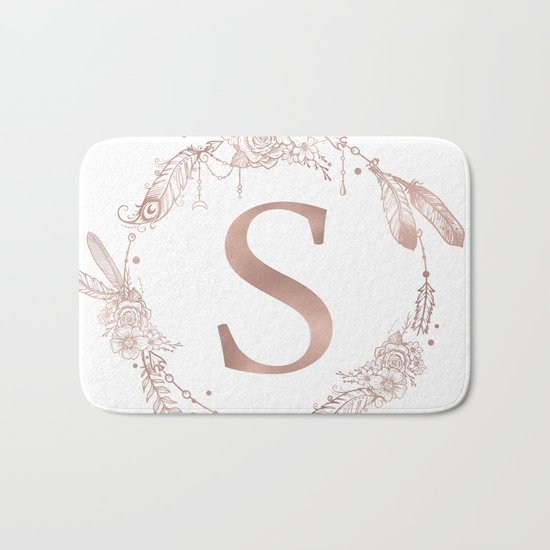 Letter S Rose Gold Pink Initial Monogram Bath Mat