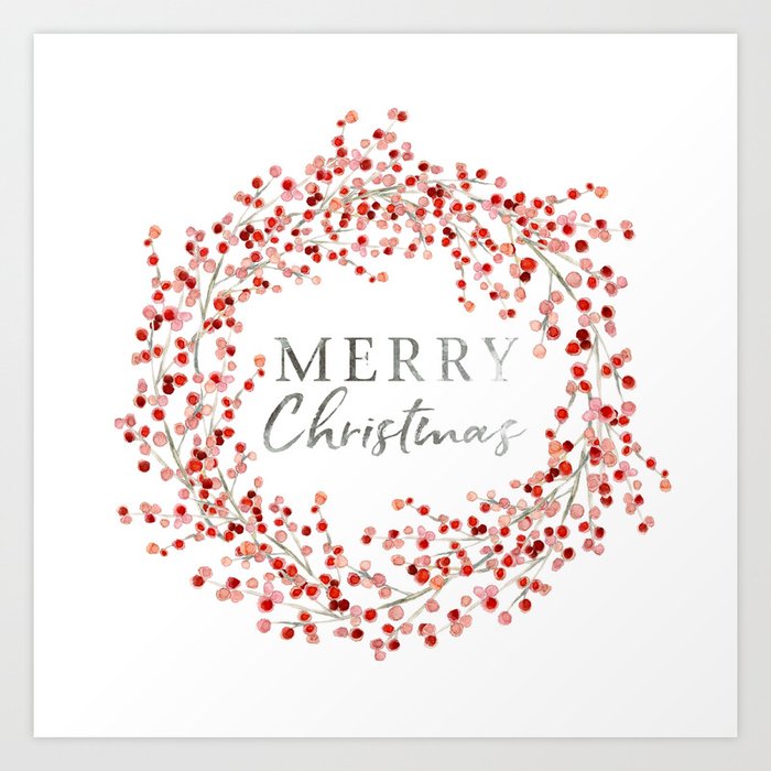 Merry Christmas wreath. Red berry Kunstdrucke Merry Christmas wreath. Red berry Kunstdrucke