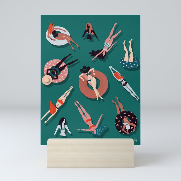 Swimming Ladies – Teal Mini Art Print