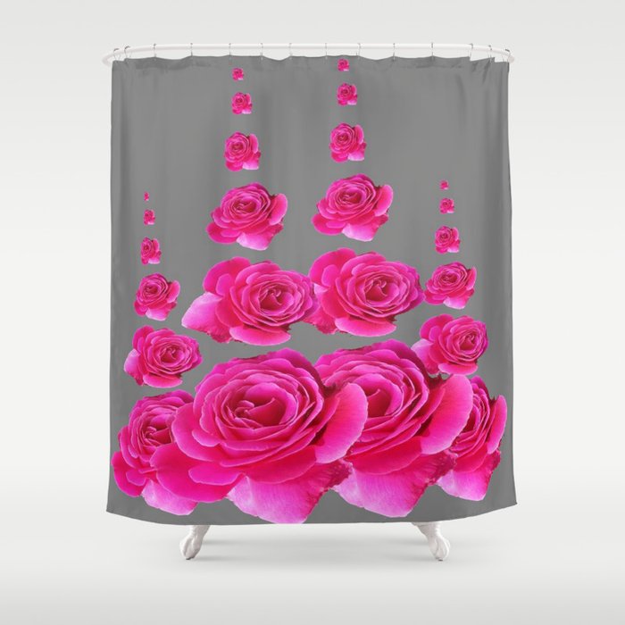 DECORATIVE SURREAL FUCHSIA PINK ROSES  COLUMNS Shower Curtain