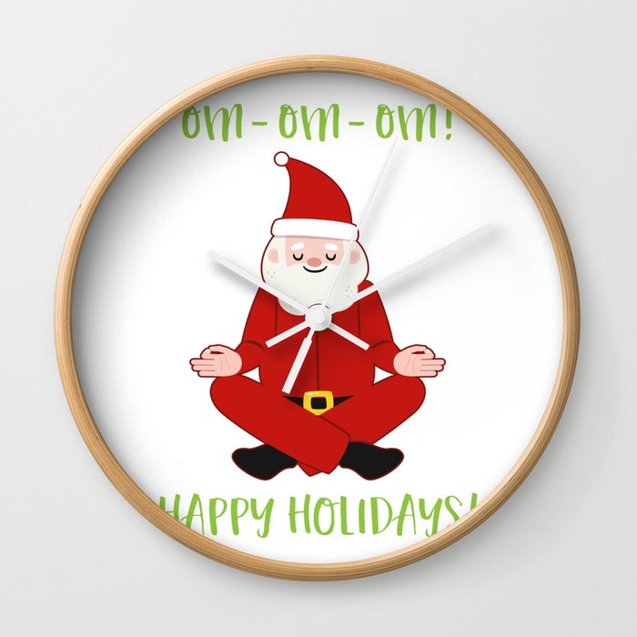 Happy Holidays Santa Claus Yoga For Christmas Wall Clock
