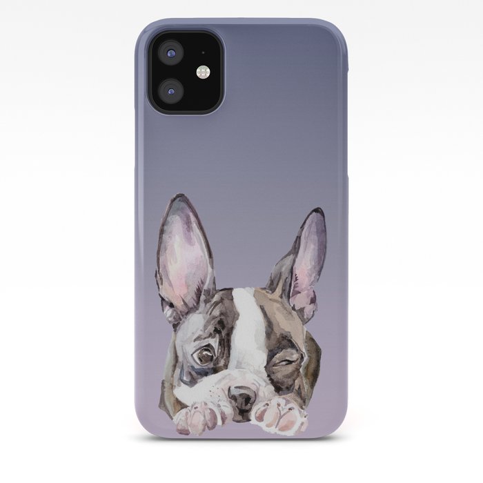 Boston Terrier Dog Watercolor Painting Iphone Case By