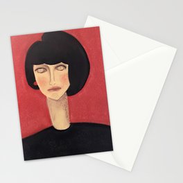 Woman in Red Background Stationery Cards