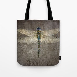 Dragonfly On Distressed Metallic Grey Background Tote Bag