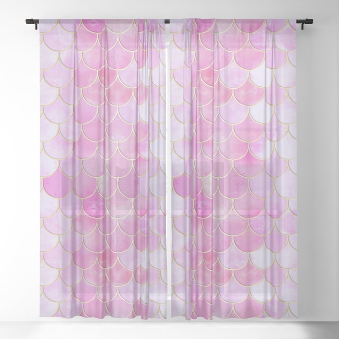 Pink Pearlescent Mermaid Scales Pattern Sheer Curtain