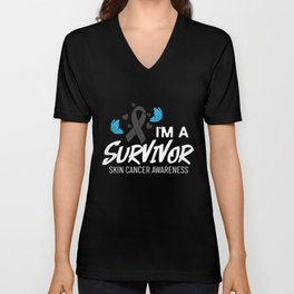 Melanoma Skin Cancer Black Ribbon Treatment V Neck T Shirt