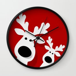Red Christmas Reindeers Wall Clock
