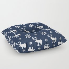 Christmas Pattern White Navy Blue Snowflake Deer Floor Pillow