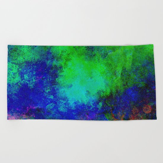 Awaken - Blue, green, abstract, textured painting Beach Towel