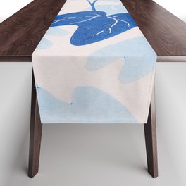 Blue Leaves Vintage Japanese Print Table Runner