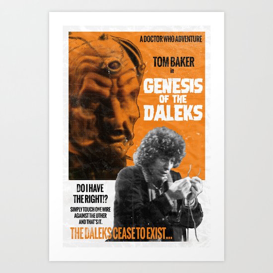 Doctor Who, 4th Doctor + Daleks, Retro Vintage Movie Poster Art Print