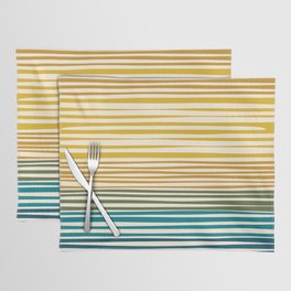 Natural Stripes Modern Minimalist Pattern in Moroccan Teal Green Ochre Mustard Cream Placemat