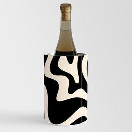 Retro Liquid Swirl Abstract Square 2 in Black and Almond Cream Wine Chiller