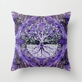 Silver Tree of Life Yggdrasil on Amethyst Geode Throw Pillow
