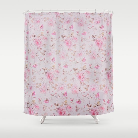 71 x 74 Society6 Vintage Romantic Blush Pink Teal Bohemian Roses Floral by Pink Water on Shower Curtain 