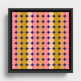 Dotty Stripes Pattern in Retro Pink Cantaloupe Lime Avocado Blue Framed Canvas