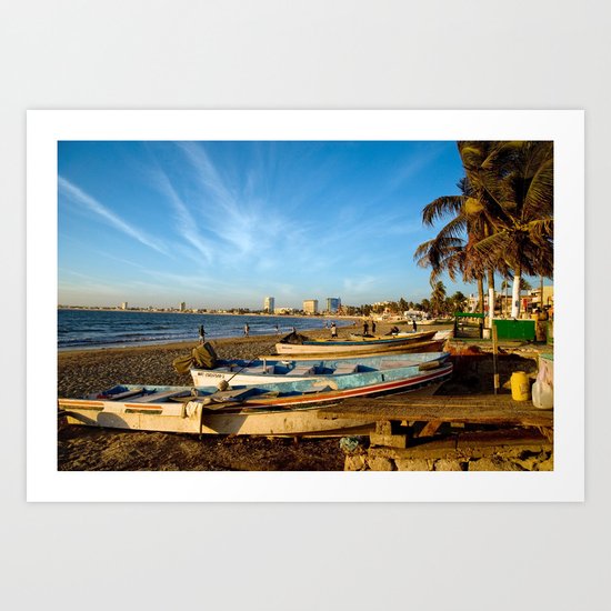 Mazatlan Beach & Boats Art Print