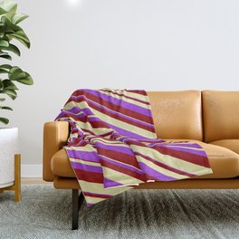 [ Thumbnail: Dark Orchid, Dark Red, and Pale Goldenrod Colored Striped/Lined Pattern Throw Blanket ]
