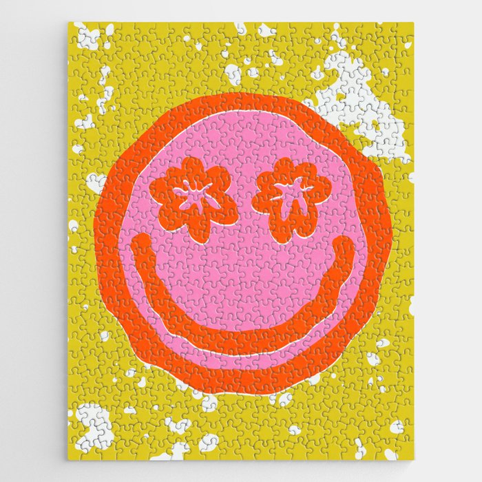 Wavy Smiley Face With Retro Flower Eyes Jigsaw Puzzle
